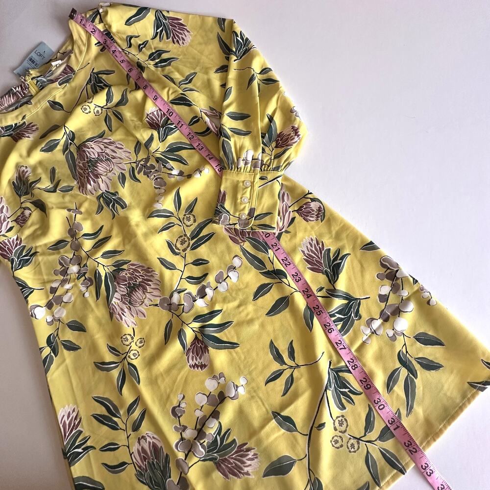 LOFT NEW Floral Dress Womens Size 4 Petite Yellow Bateau Neck Shift Career - Picture 9 of 11